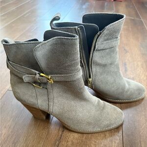 Ralph Lauren Macie Grey Suede Leather Ankle Boots Size 7.5 B Block Heel RLL
